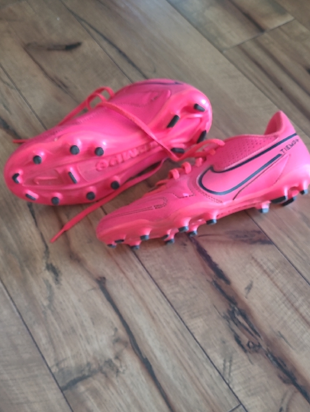 Nike Pink Tiempo Soccer Shoes with Black Swoosh - Picture 2 of 3